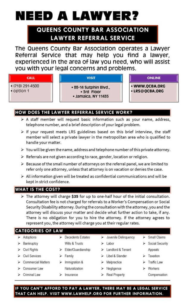 Lawyer Referral Request - Queens County Bar Association